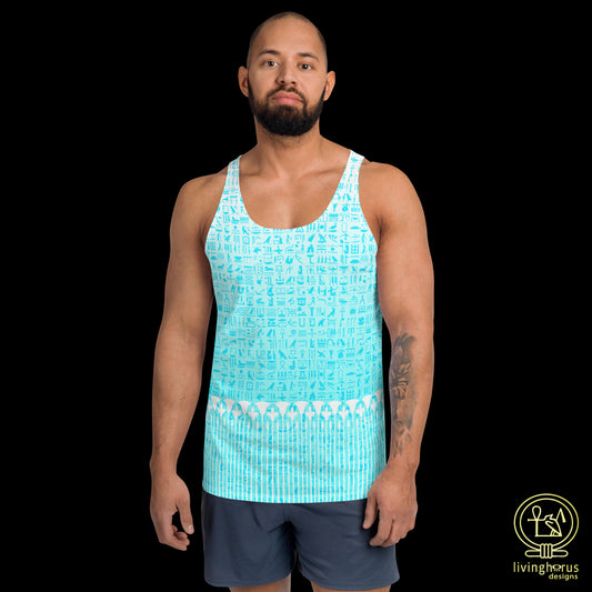 Light Blue Hieroglyph, Lotus Motif Tank Top