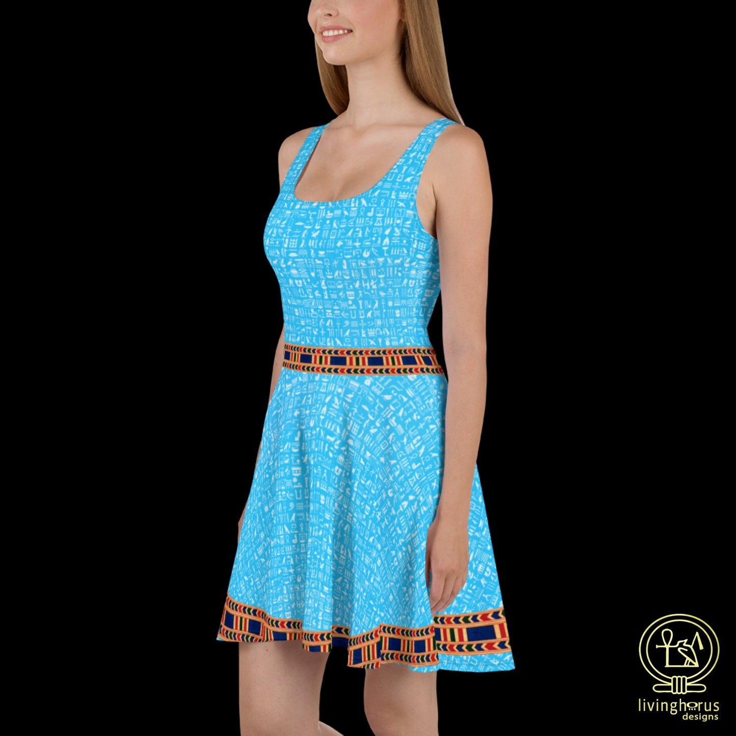 Skater Dress - Light Blue Hieroglyphic