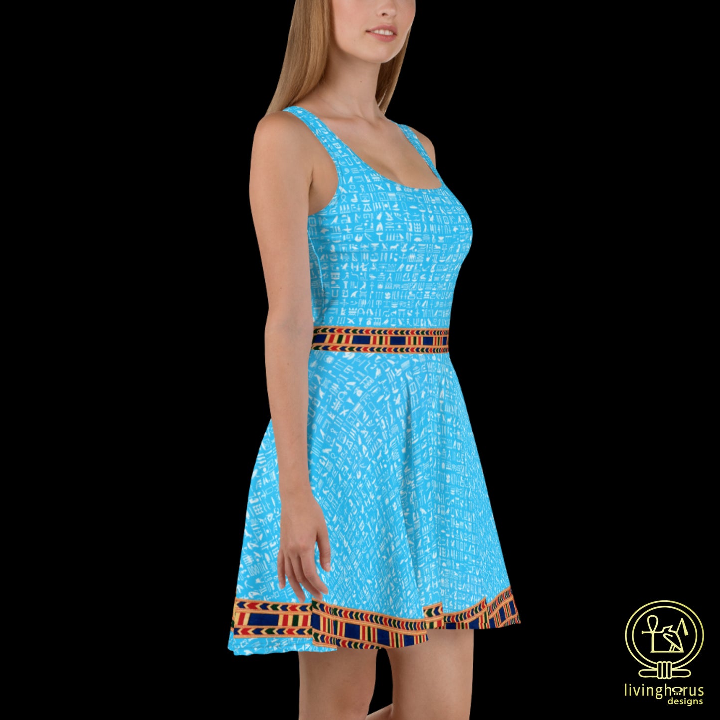 Skater Dress - Light Blue Hieroglyphic