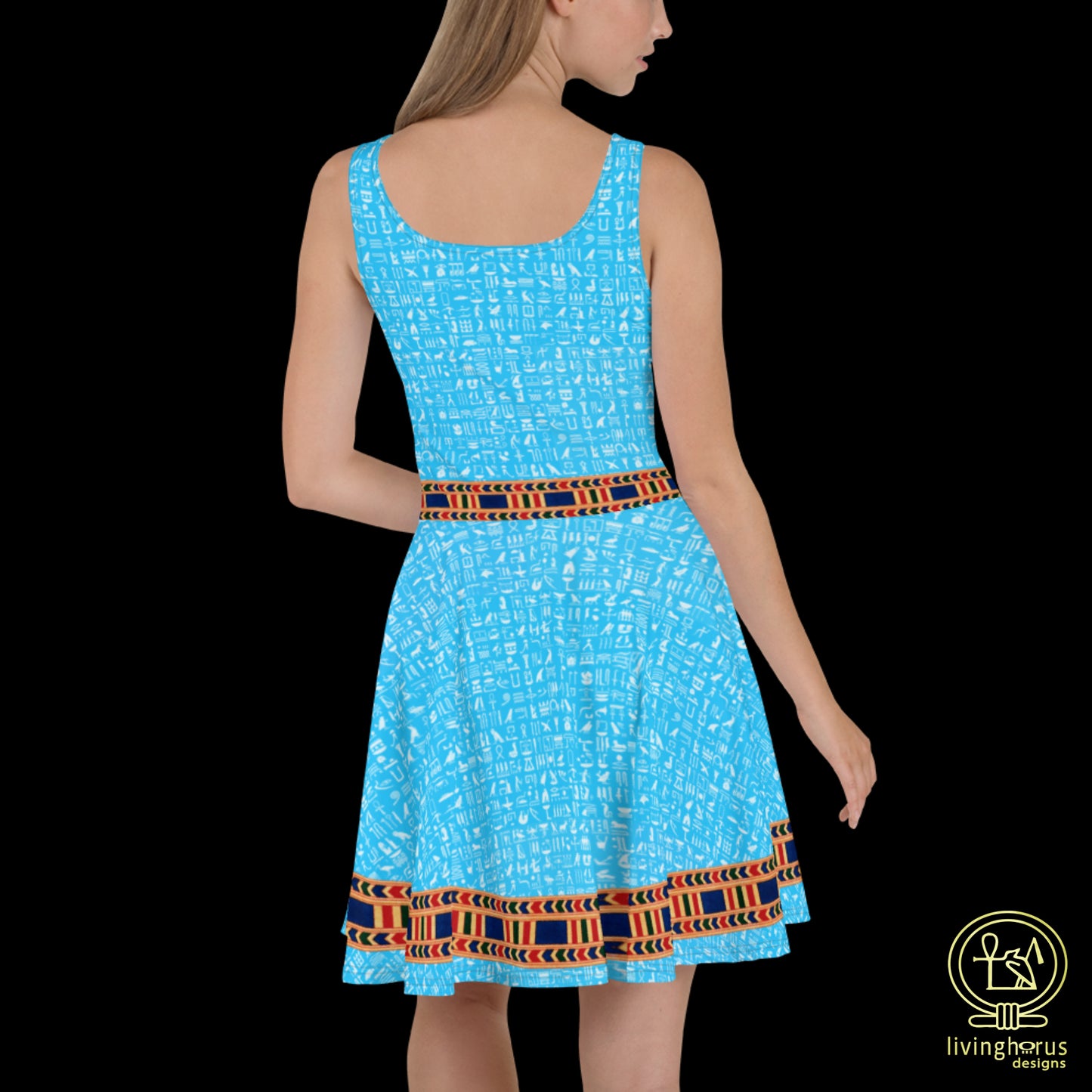 Skater Dress - Light Blue Hieroglyphic