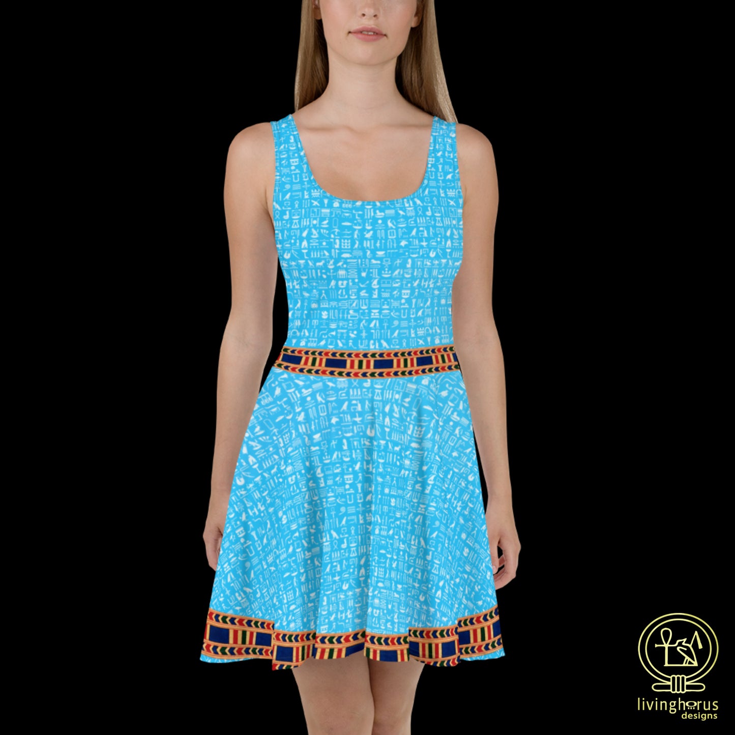 Skater Dress - Light Blue Hieroglyphic