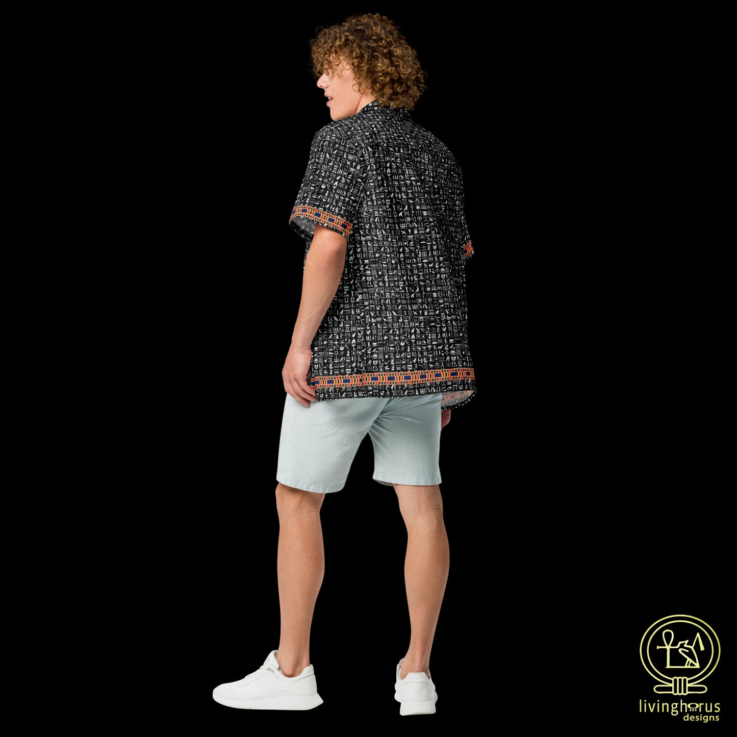 Egyptian Hieroglyphic Pattern Hawaiian Shirt - Black