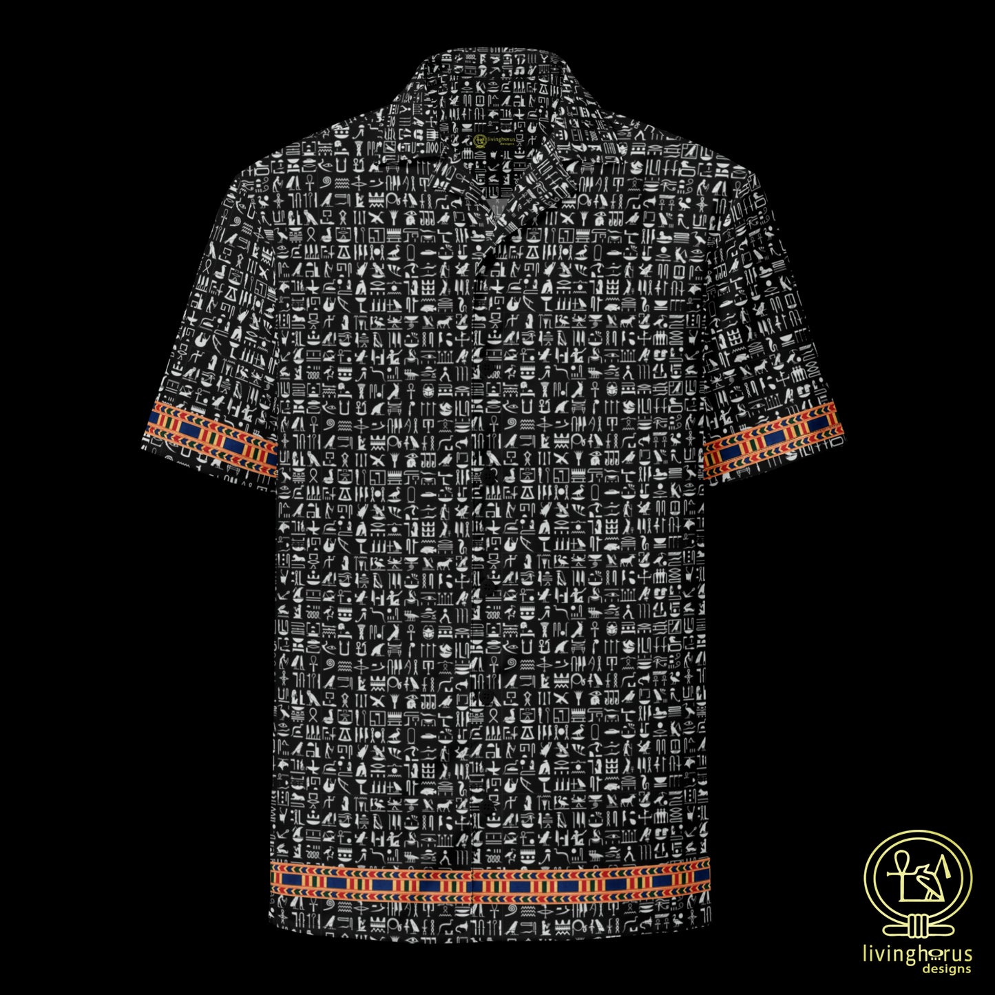 Egyptian Hieroglyphic Pattern Hawaiian Shirt - Black