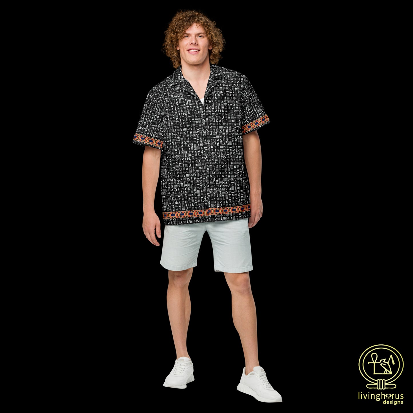 Egyptian Hieroglyphic Pattern Hawaiian Shirt - Black