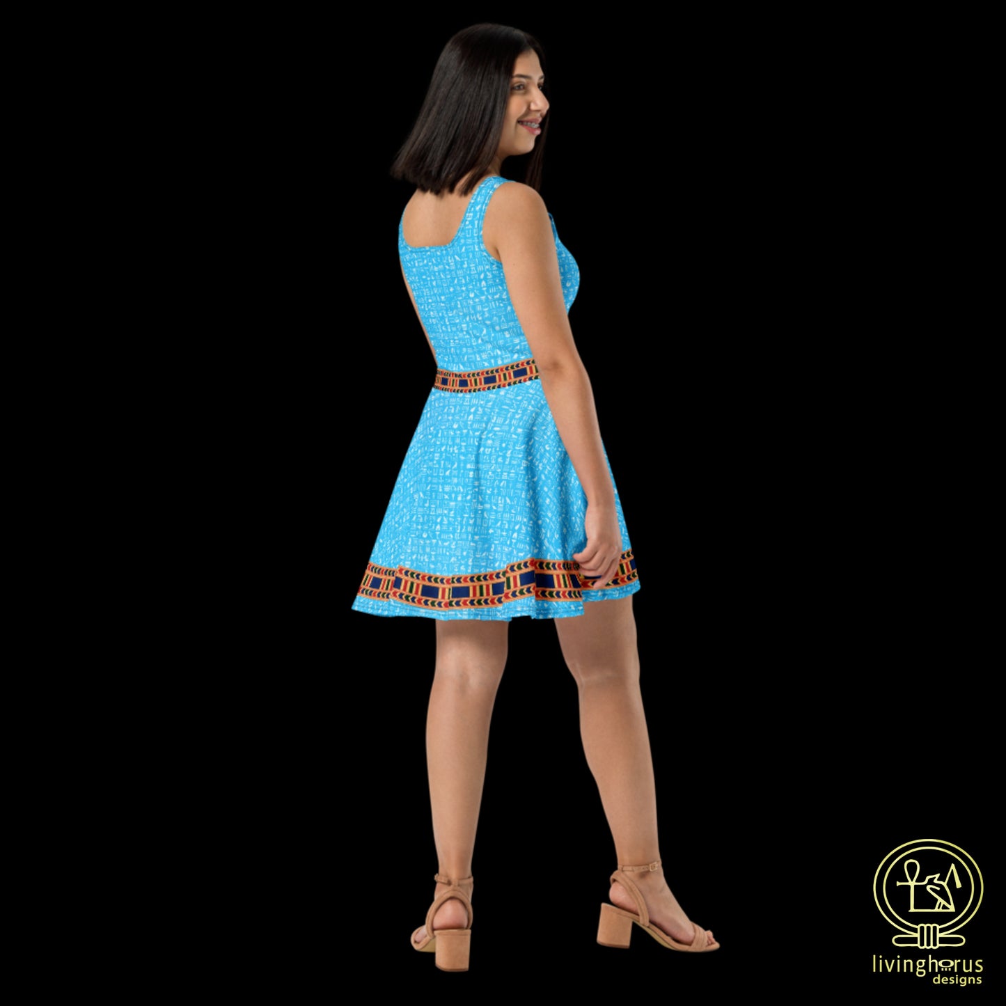 Skater Dress - Light Blue Hieroglyphic