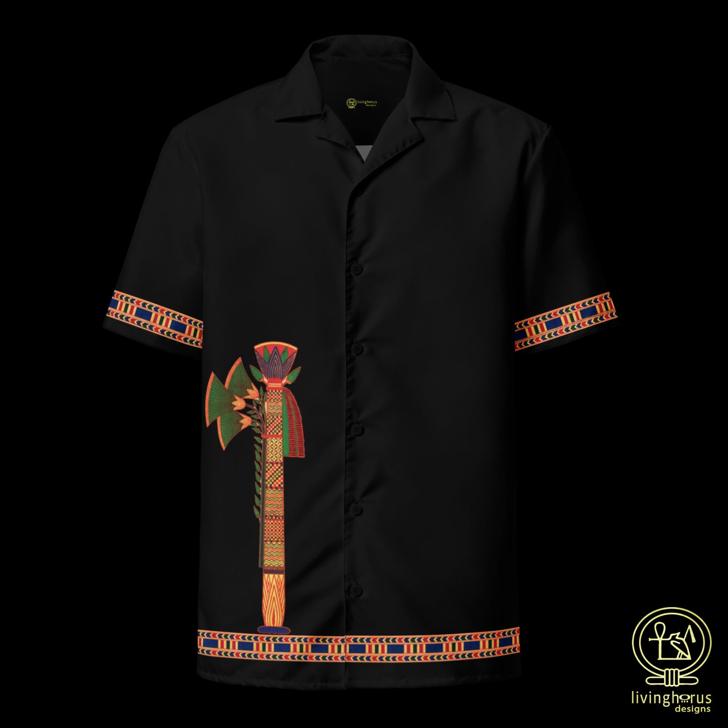 Egyptian Papyrus Column Hawaiian Shirt - Black