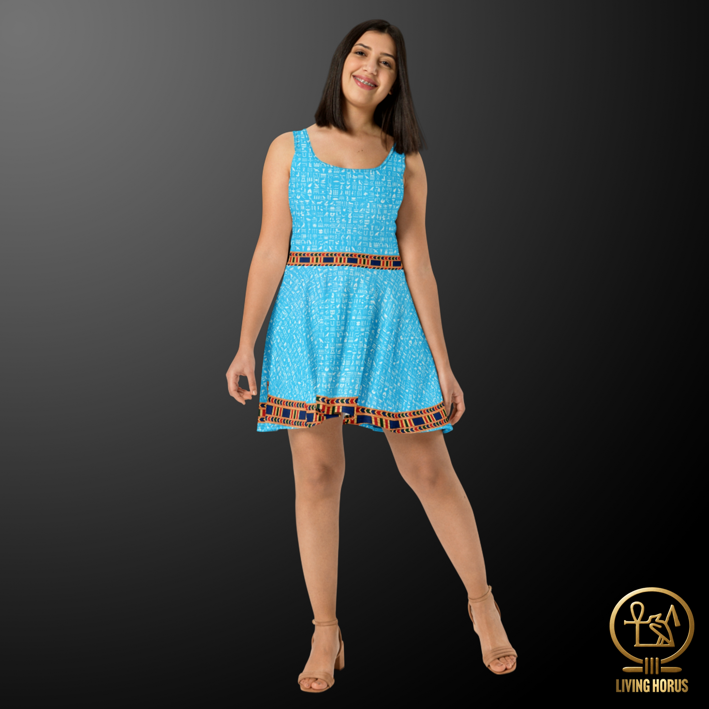 Skater Dress - Light Blue Hieroglyphic