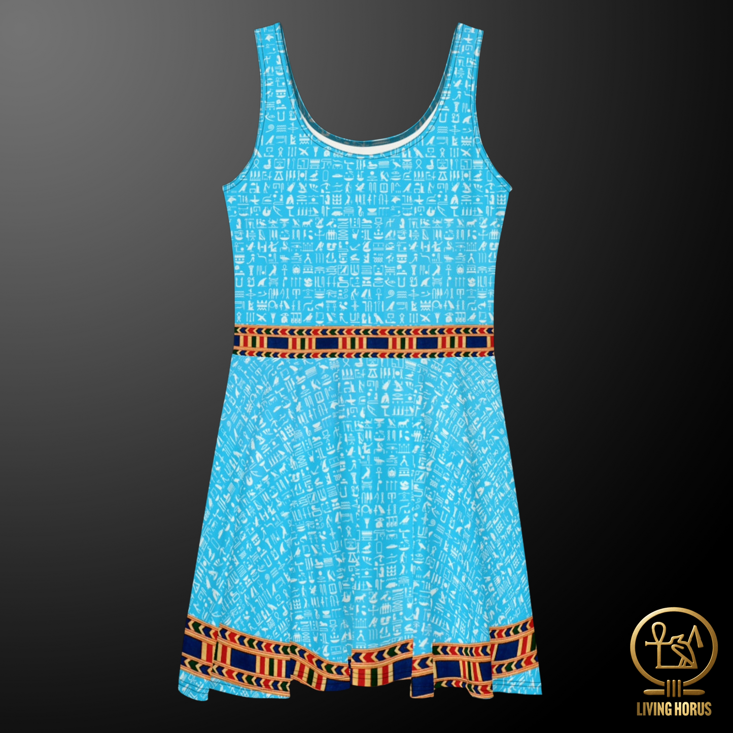 Skater Dress - Light Blue Hieroglyphic