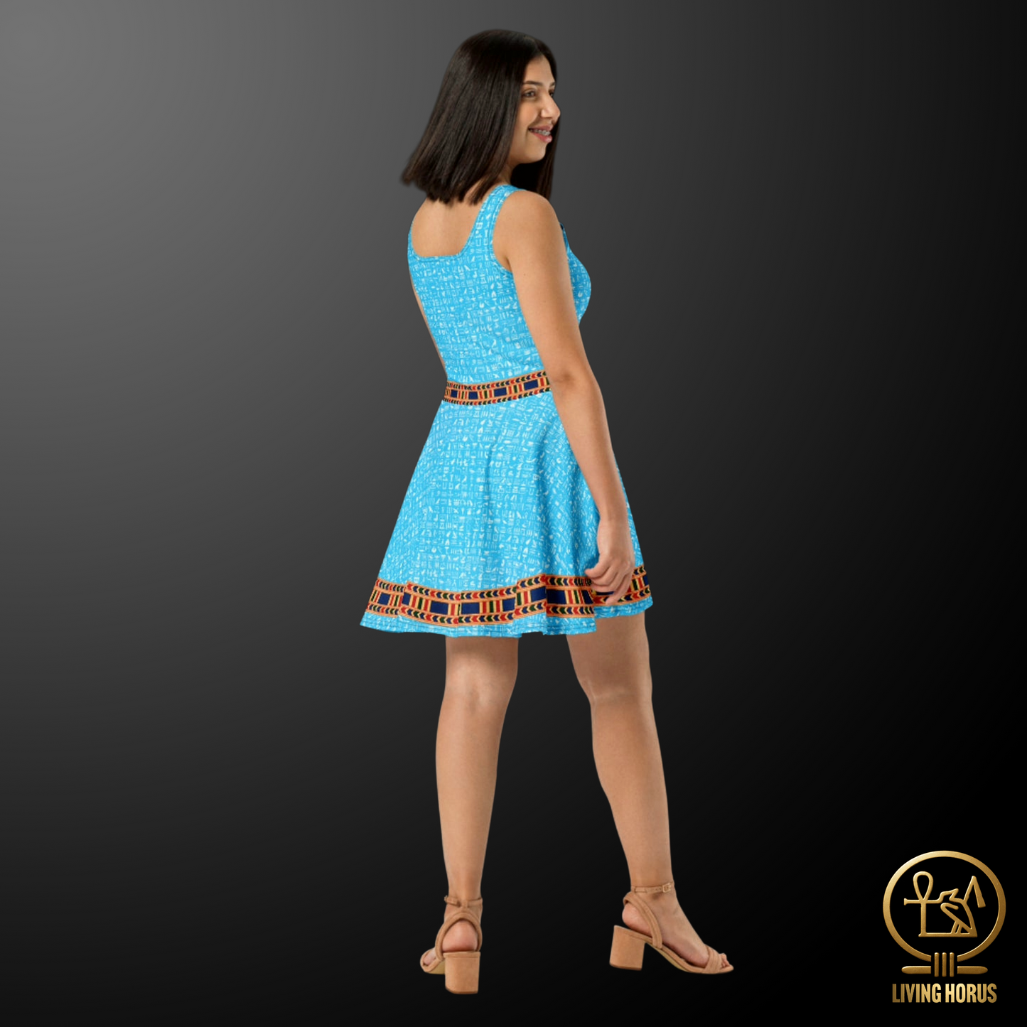 Skater Dress - Light Blue Hieroglyphic