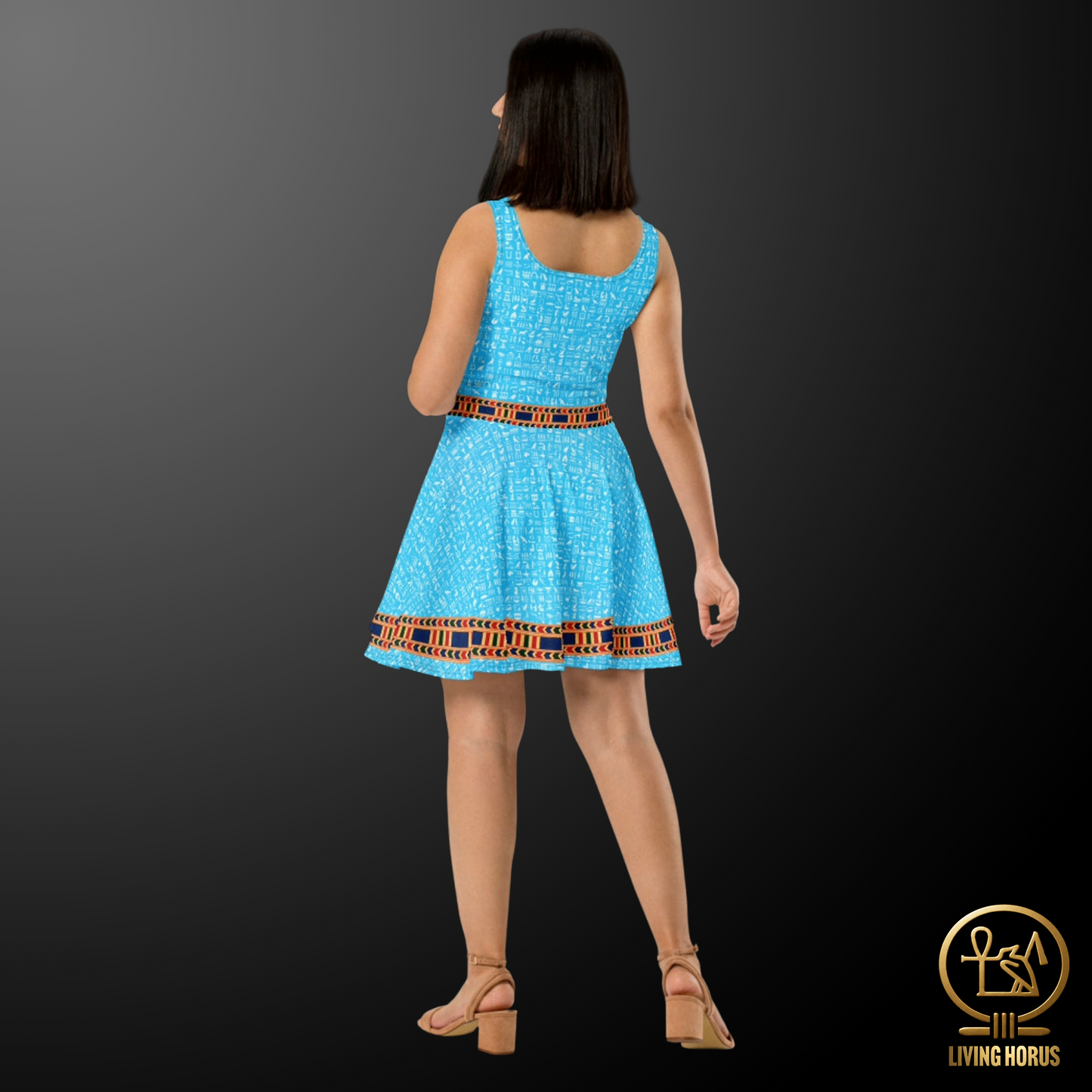 Skater Dress - Light Blue Hieroglyphic