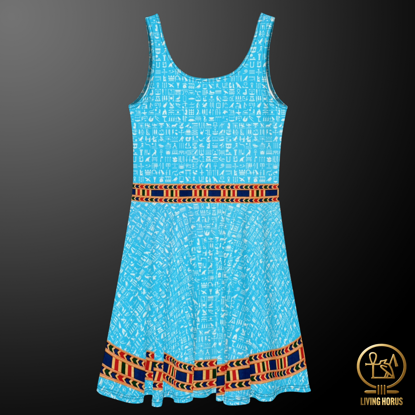 Skater Dress - Light Blue Hieroglyphic