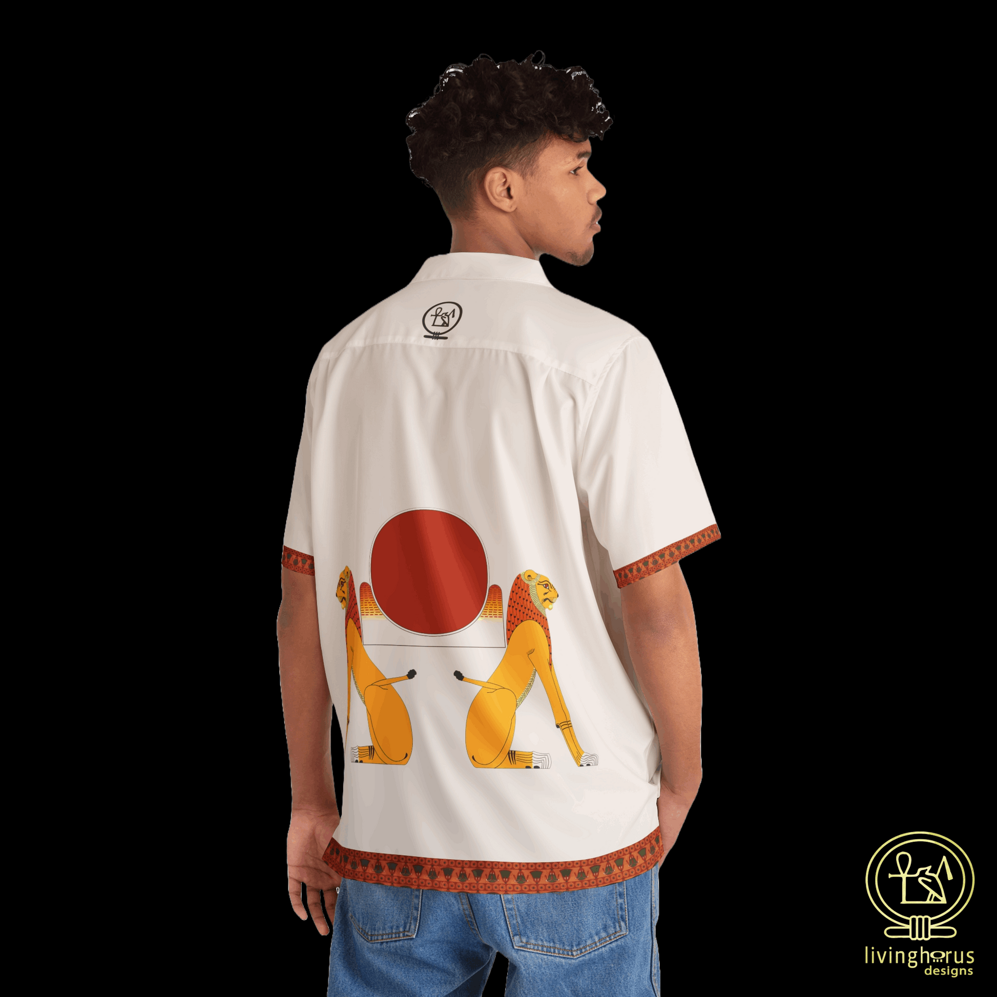 Egyptian Aker Lion Hawaiian Shirt - White