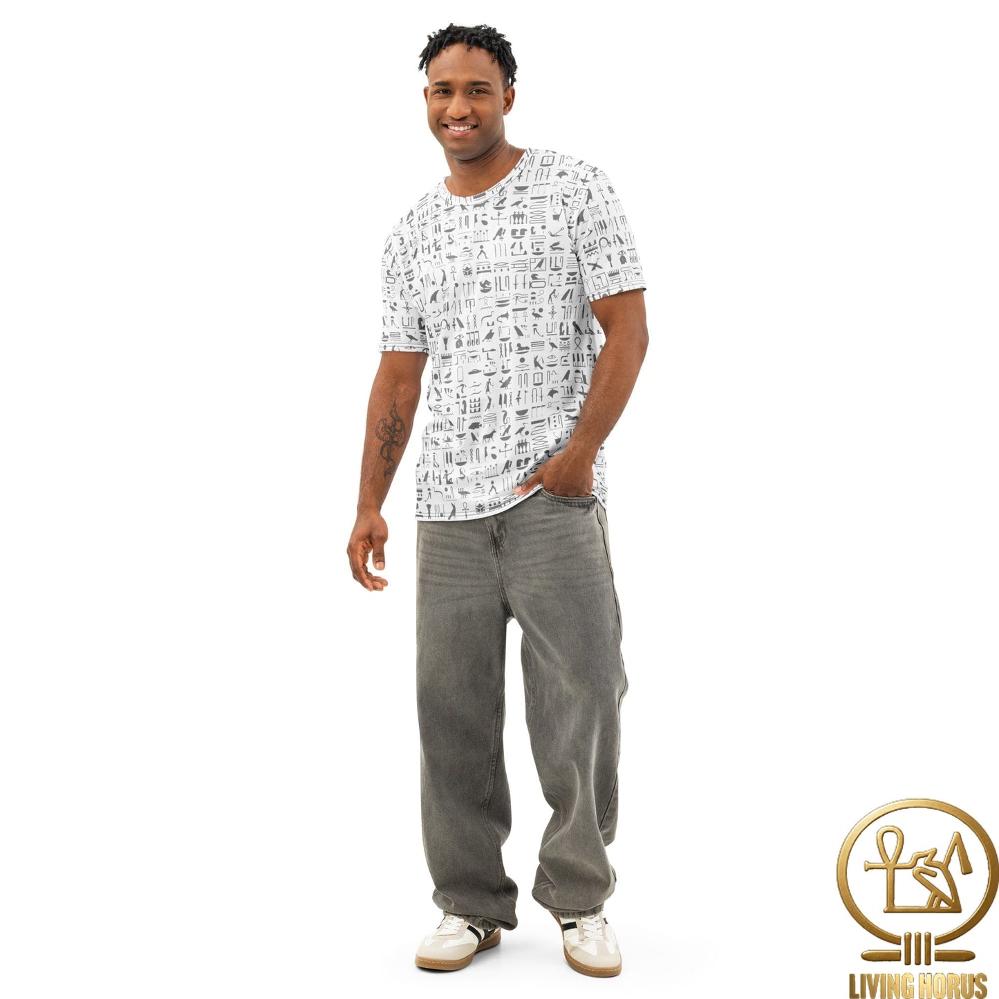 White Hiero Men’s cotton crew neck t-shirt