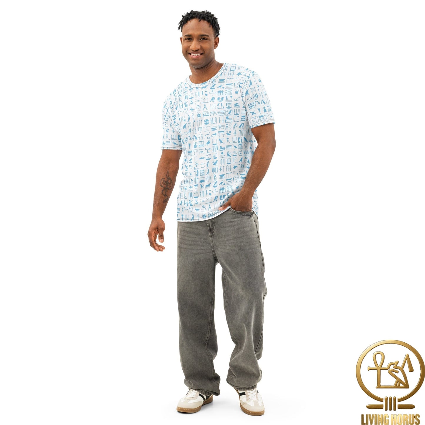 Blue/White Hiero Men’s cotton crew neck t-shirt