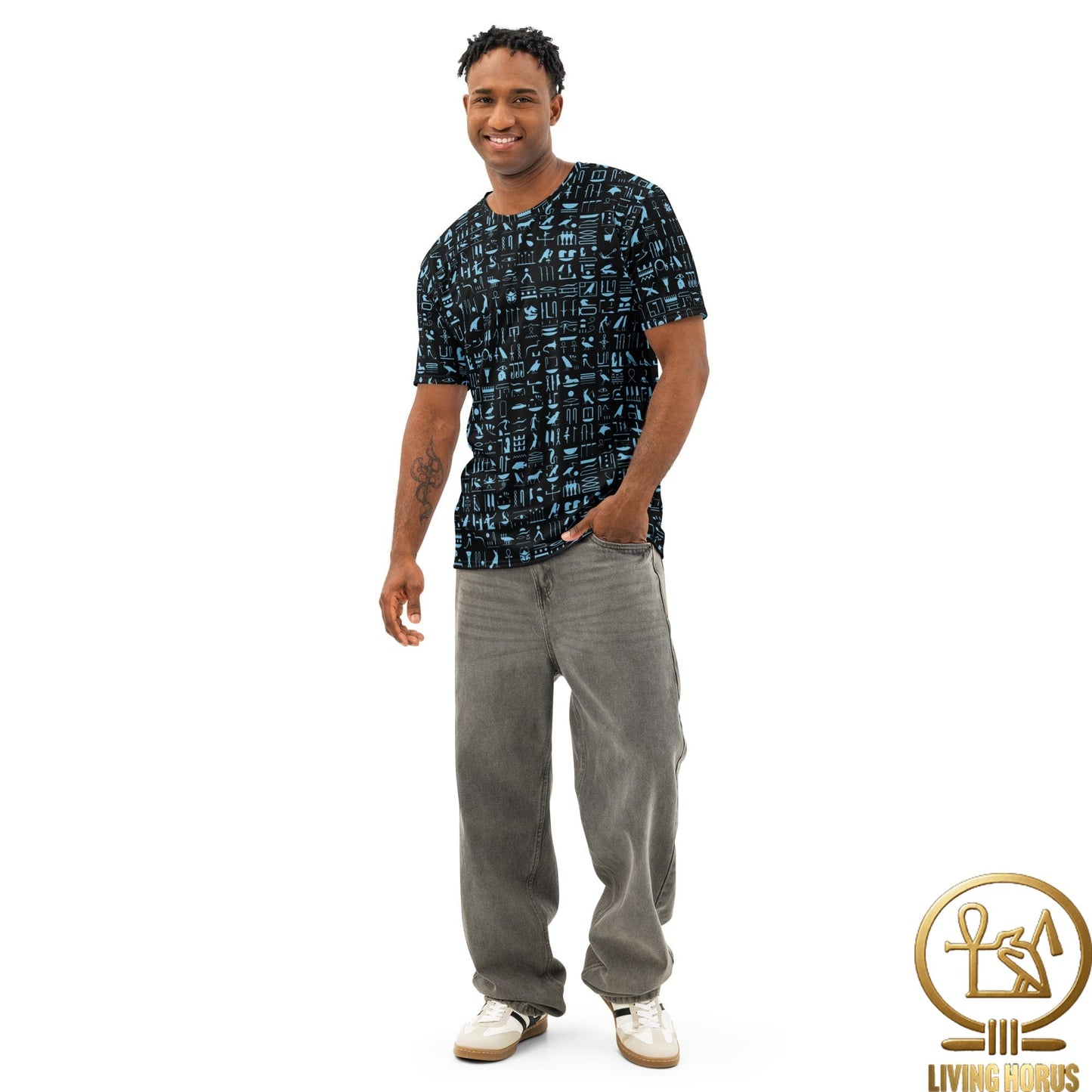 Blue/Black Hiero Men’s cotton crew neck t-shirt