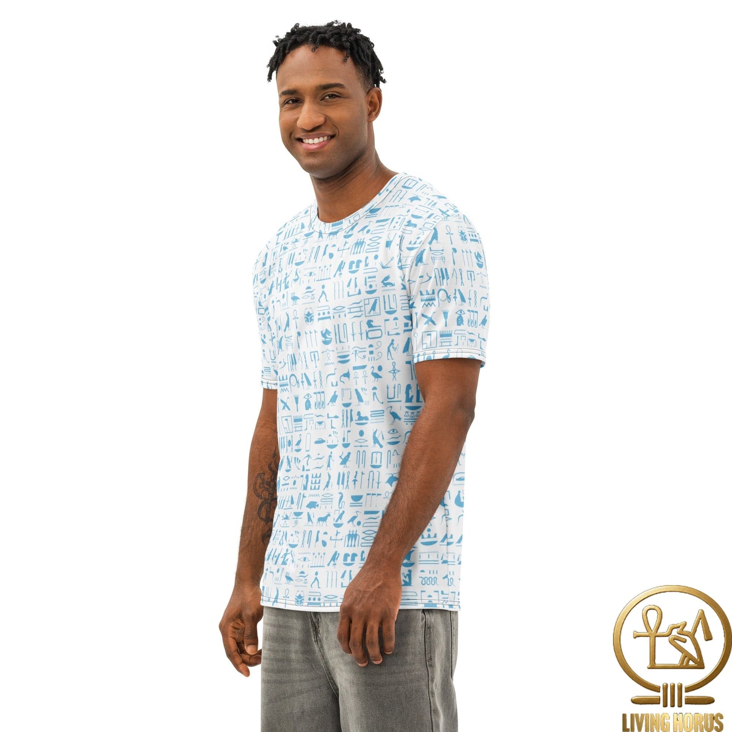 Blue/White Hiero Men’s cotton crew neck t-shirt