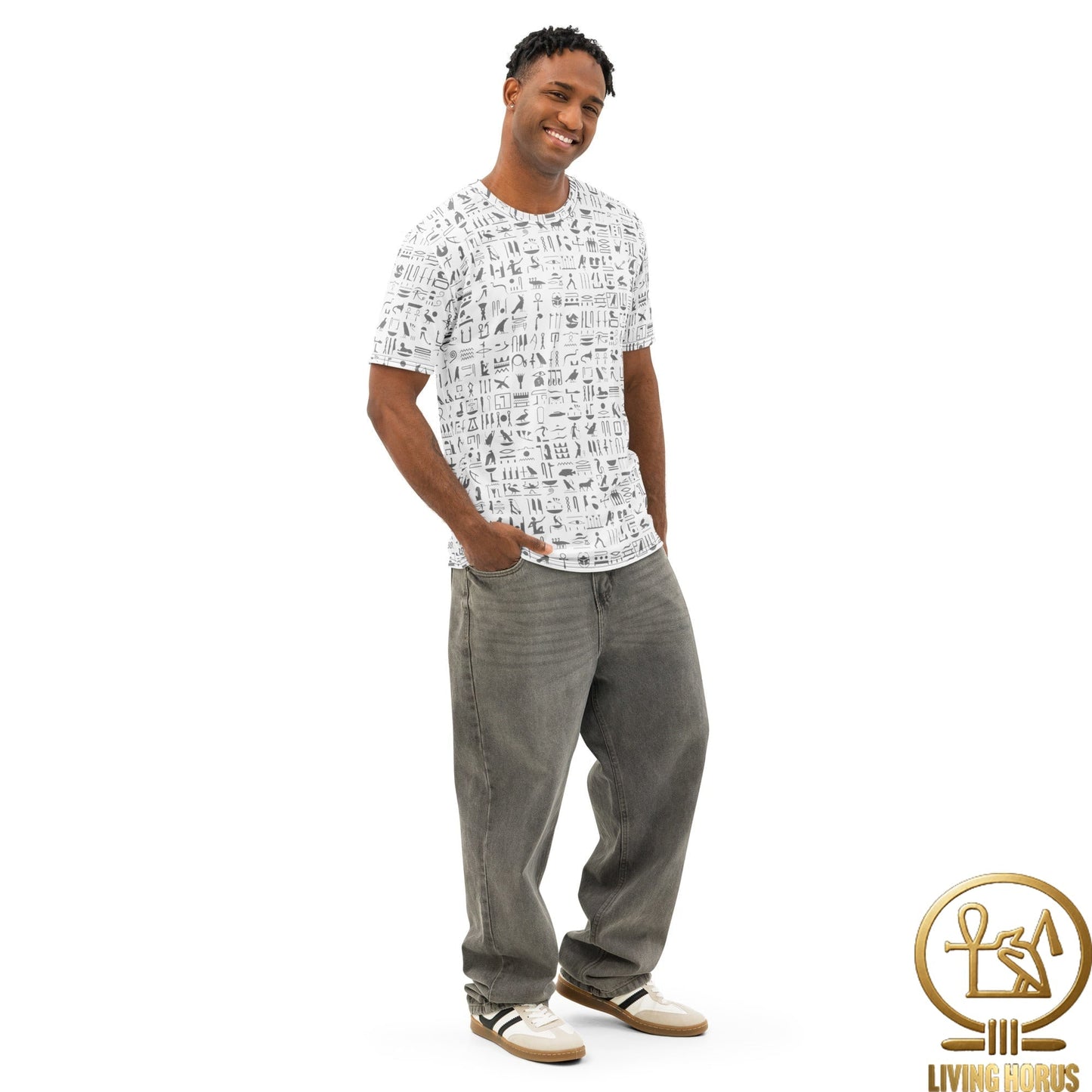 White Hiero Men’s cotton crew neck t-shirt