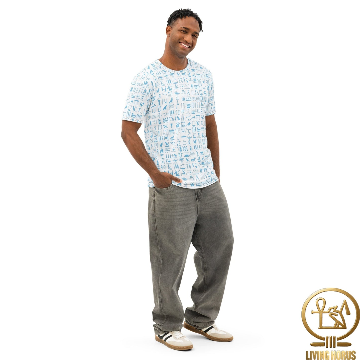 Blue/White Hiero Men’s cotton crew neck t-shirt