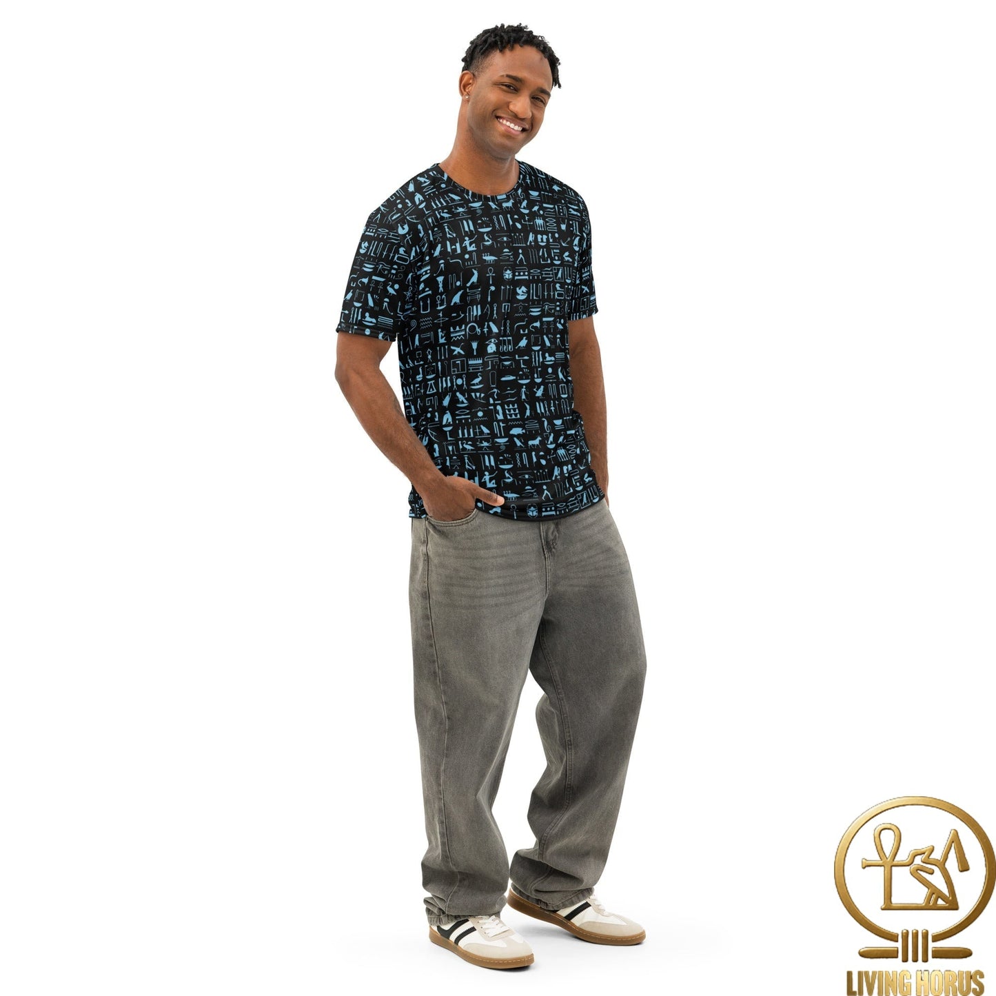 Blue/Black Hiero Men’s cotton crew neck t-shirt