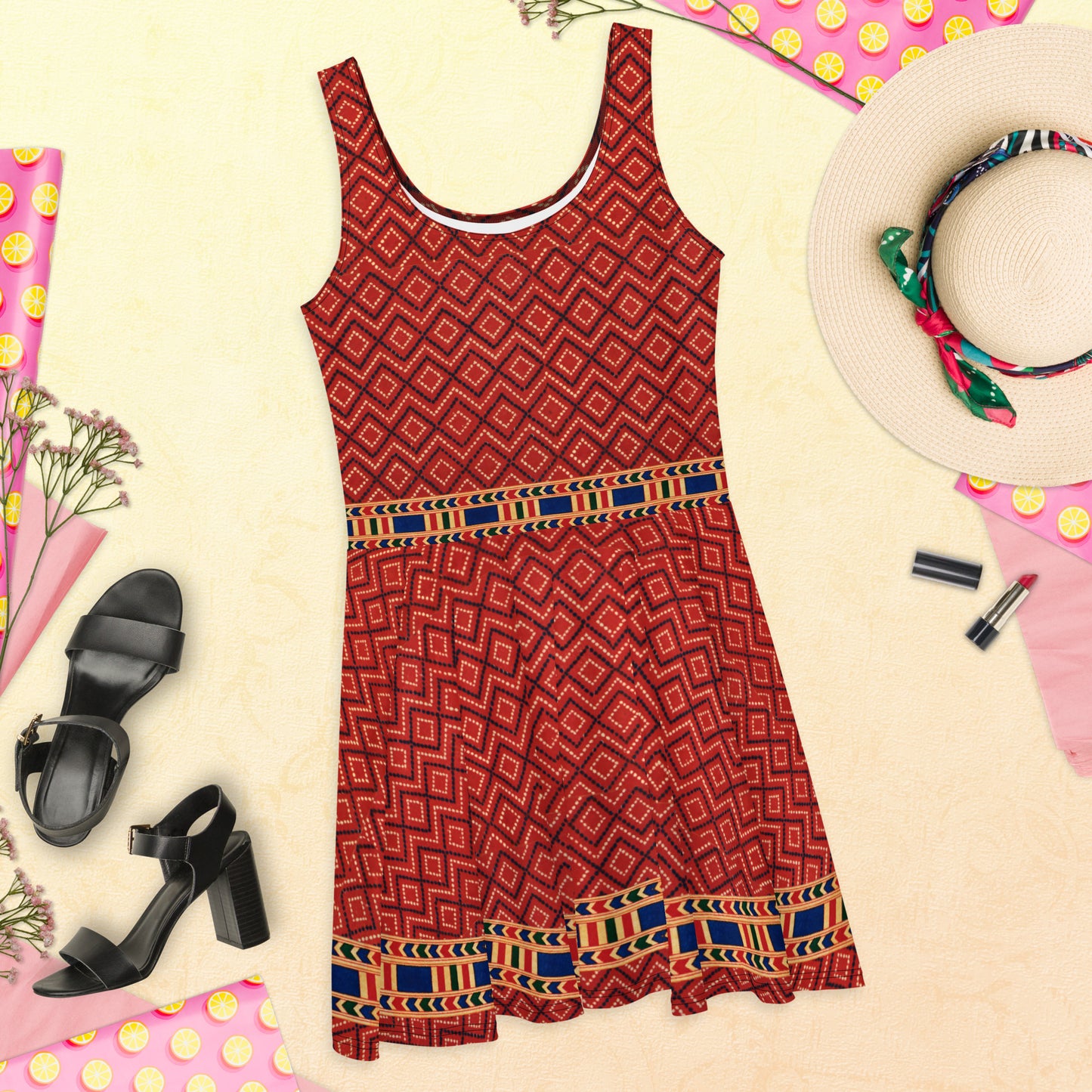 Skater Dress - Terracotta Print