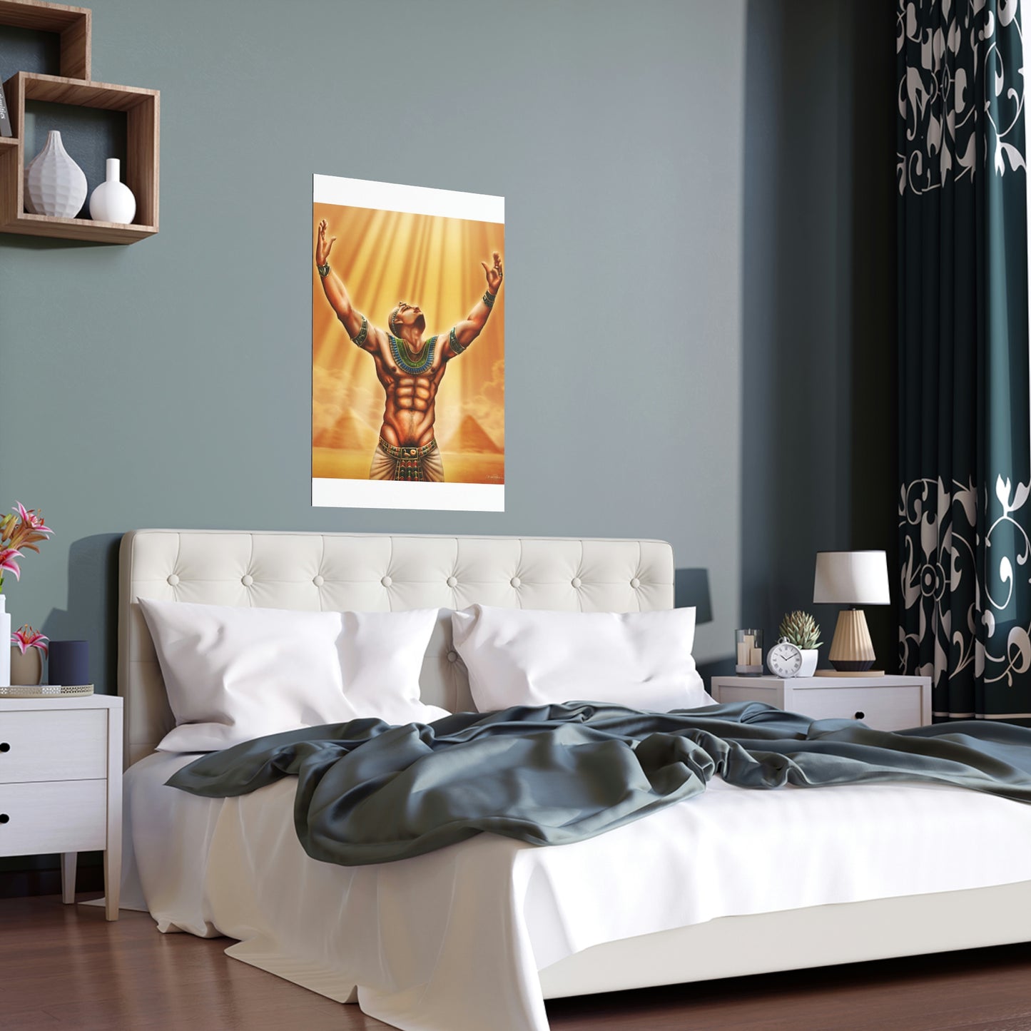 Egyptian inspired bedroom decor.